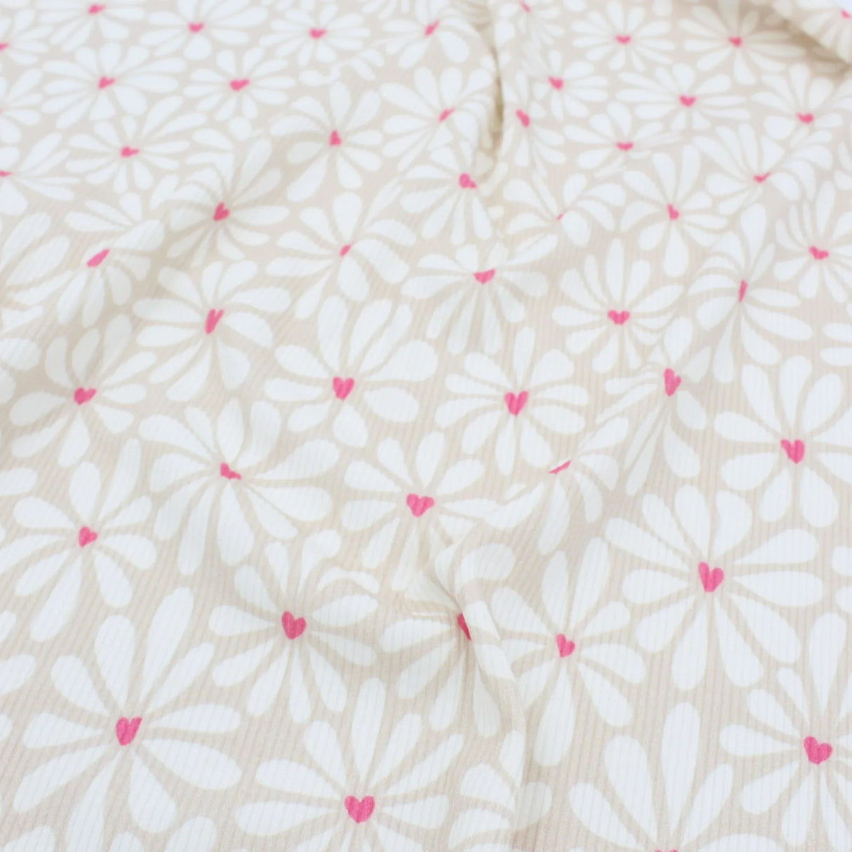 Rippstrick Jersey | Retro Blumen und Herzen