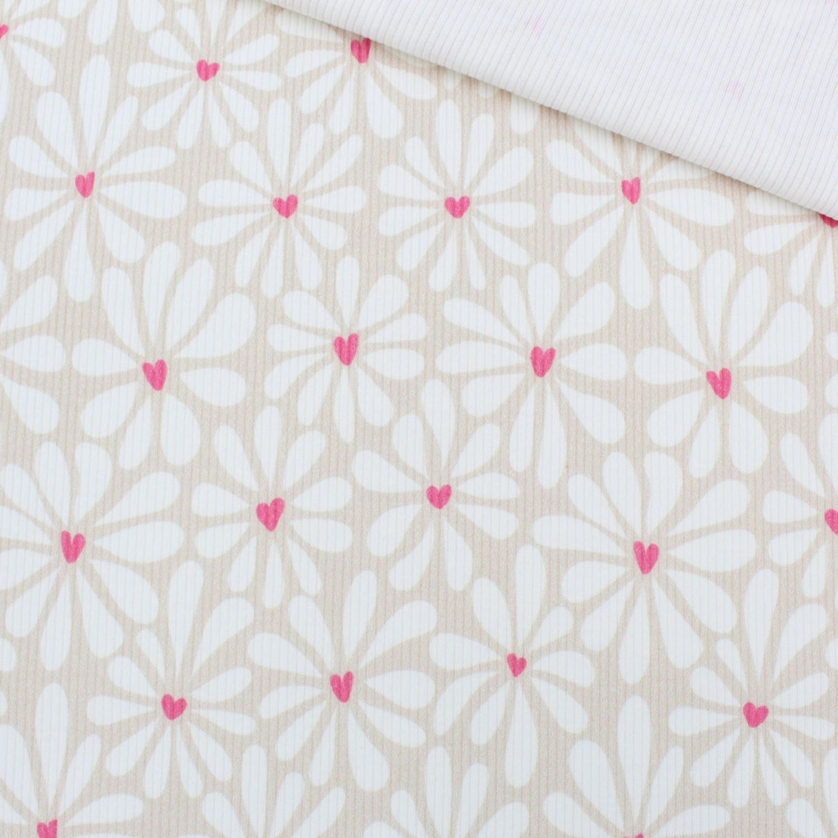 Rippstrick Jersey | Retro Blumen und Herzen