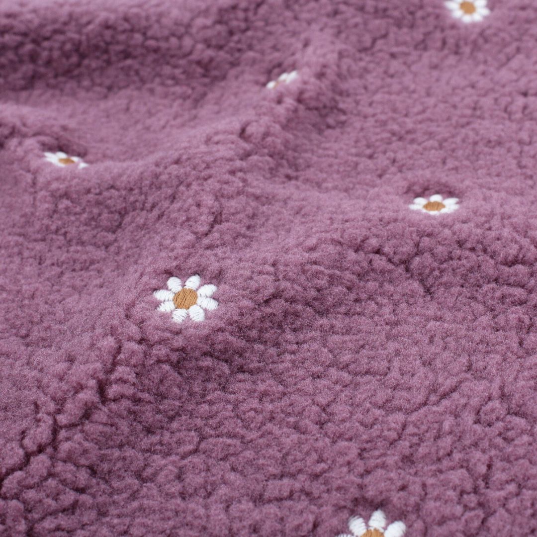 Teddyplüsch Bouclé | Kleine gestickte Blumen