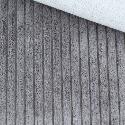 Velour Polsterstoff in Cord-Optik in Grau mit breiten Rippen – Nahaufnahme