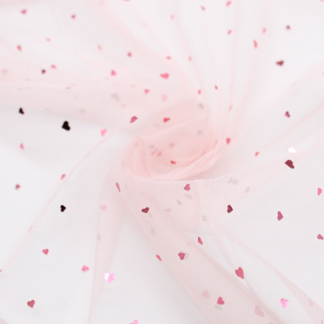 Tüllstoff Herzen | Zartrosa