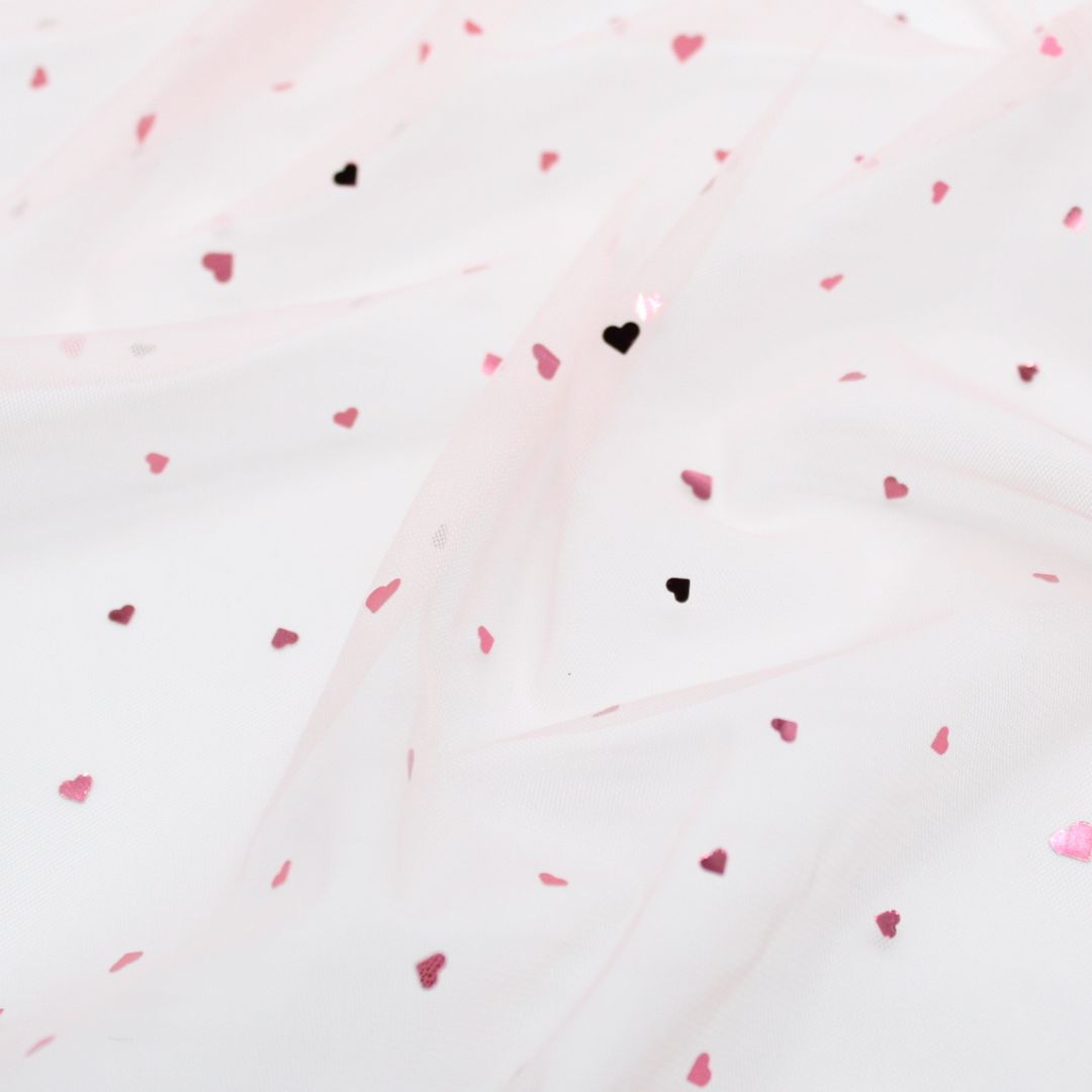 Tüllstoff Herzen | Zartrosa