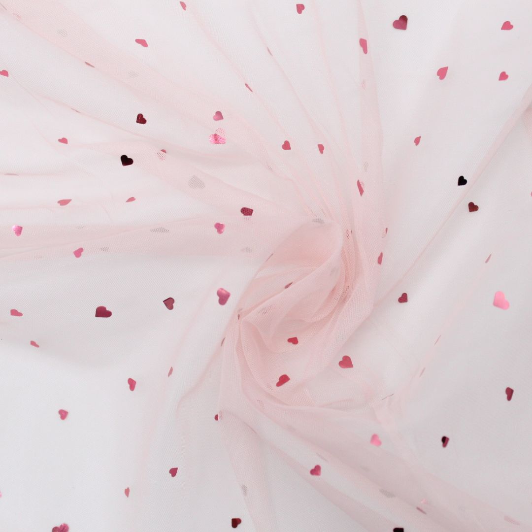 Tüllstoff Herzen | Zartrosa
