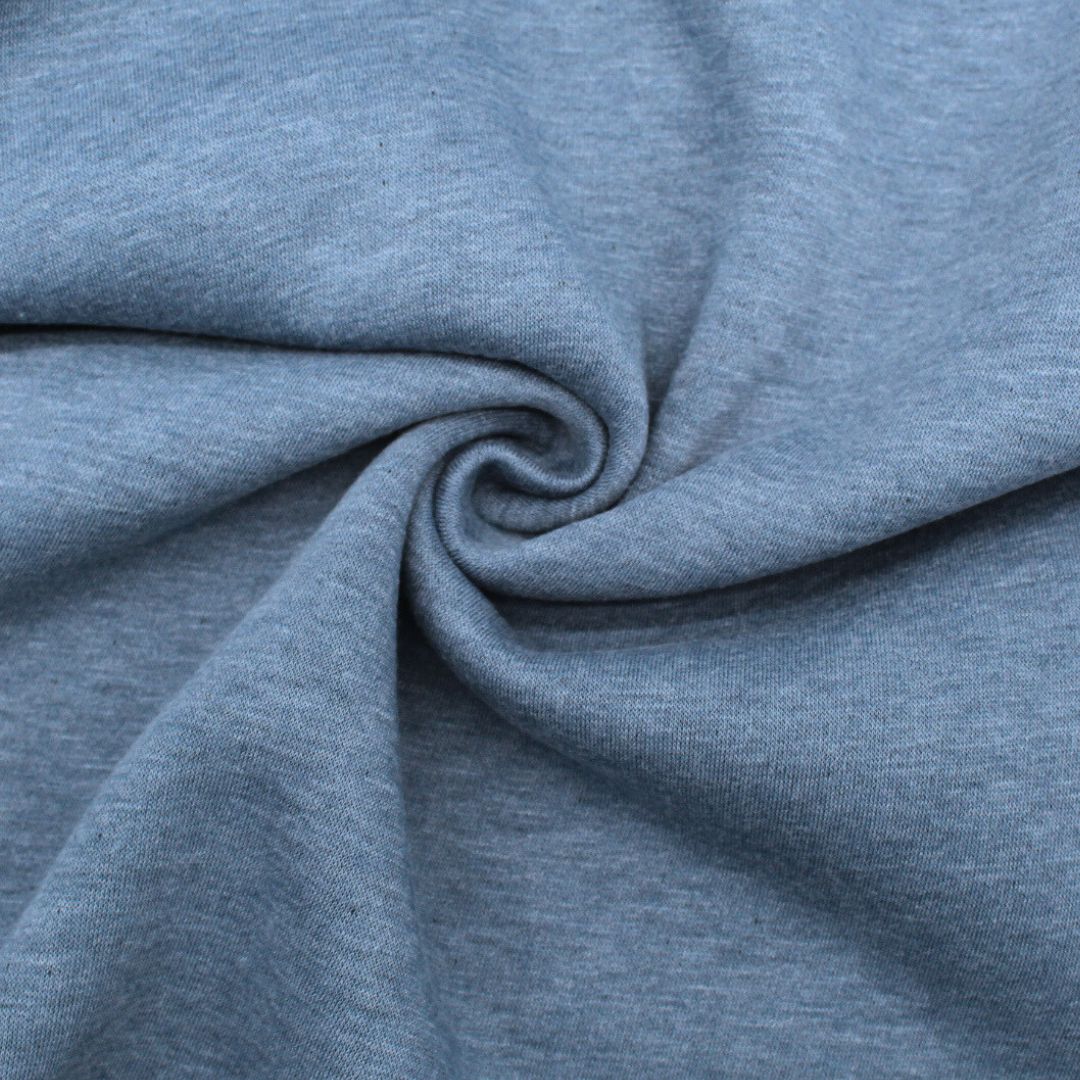Wintersweat Heavy Jogging Stoff in blau meliert, ideal für die Herstellung von Hoodies und Loungewear.