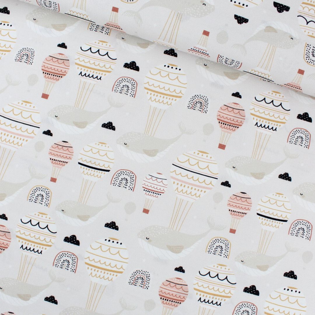 Baumwollstoff fliegender Wal - Stofftime