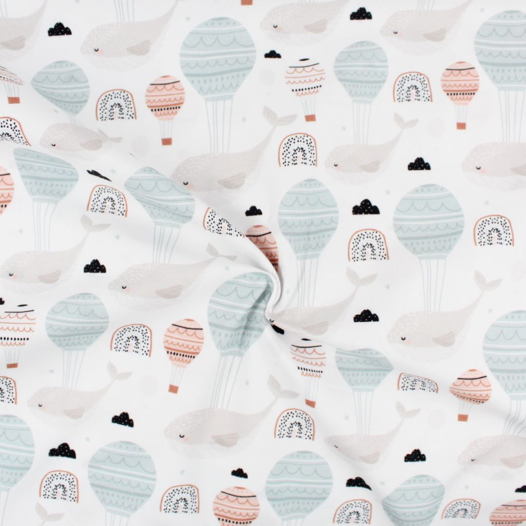 Baumwollstoff fliegender Wal - Stofftime