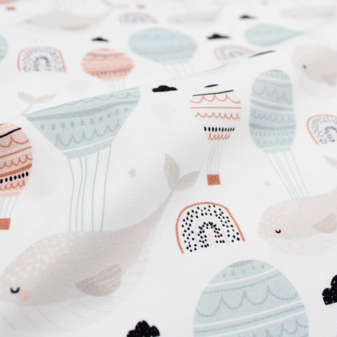 Baumwollstoff fliegender Wal - Stofftime