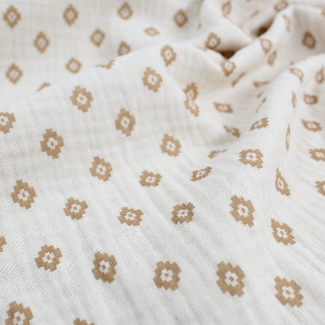 BIO Musselin Stoff Boho Rauten | Natur - Stofftime