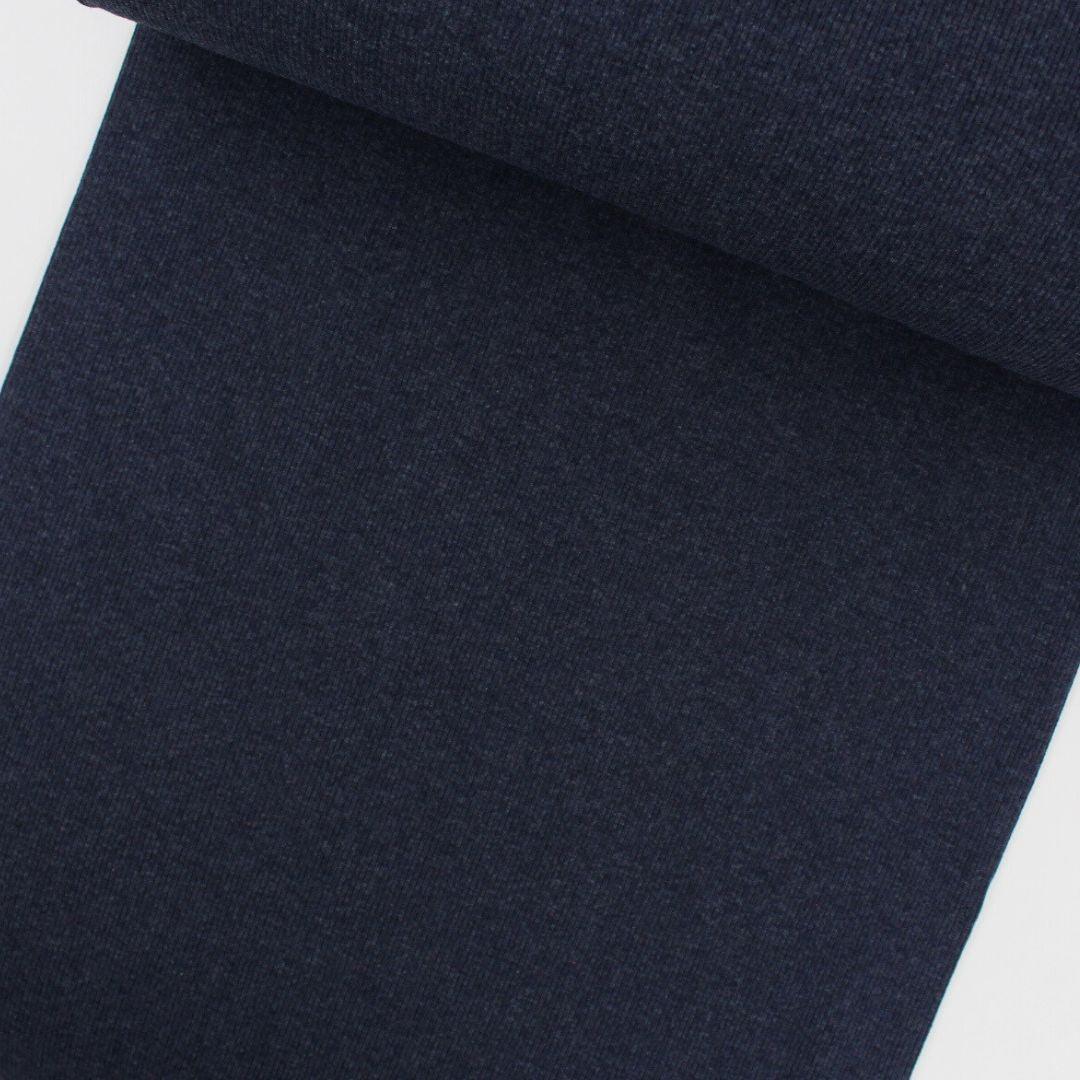 Bündchen Stoff mit feinen Rippen | Marineblau meliert - Stofftime