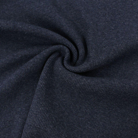Bündchen Stoff mit feinen Rippen | Marineblau meliert - Stofftime