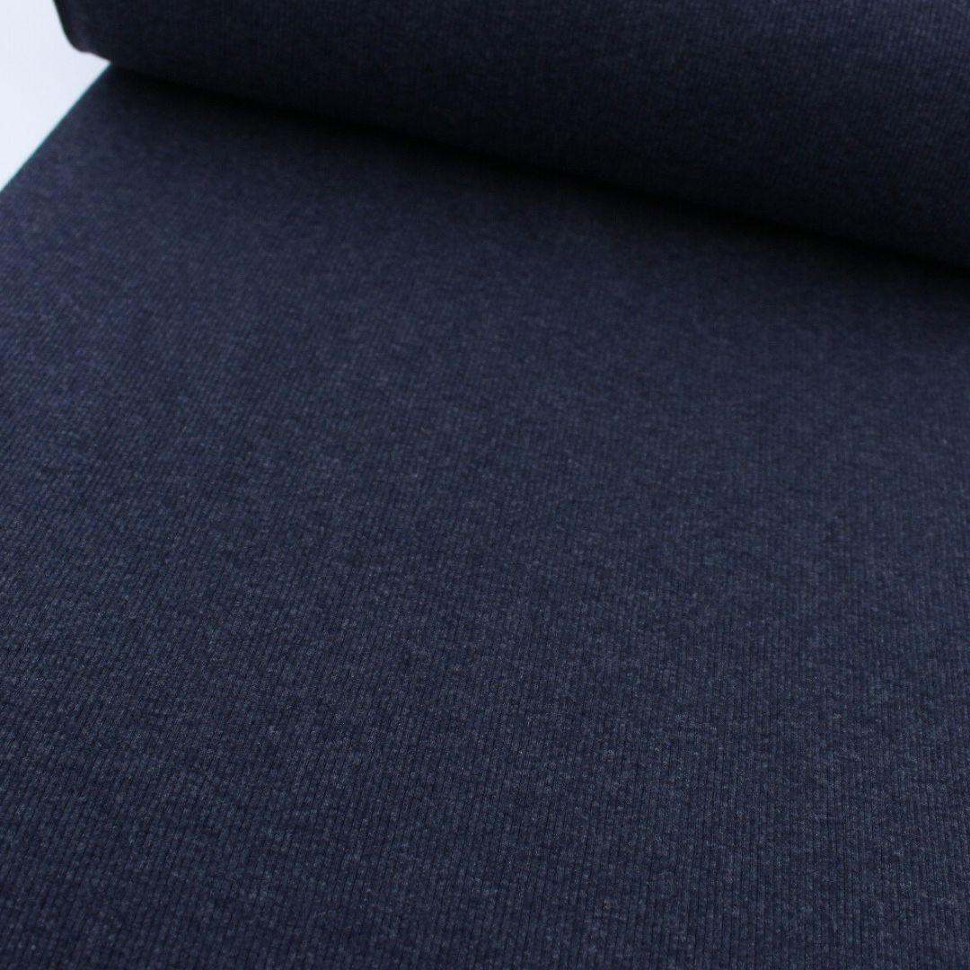 Bündchen Stoff mit feinen Rippen | Marineblau meliert - Stofftime