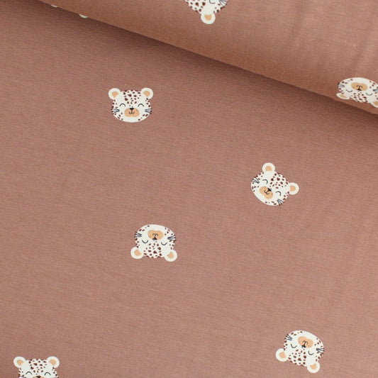 Jersey Stoff Leoparden Gesichter | Braun - Stofftime