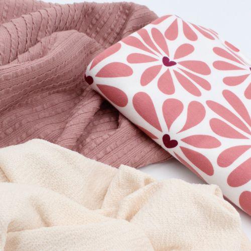 Jersey Stoff Retro Blumen | Rosa - Stofftime