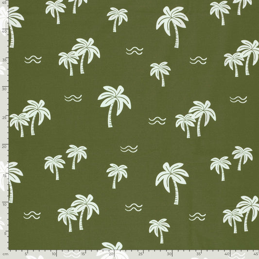 Jersey Stoff weiße Palmen | Khaki - Stofftime