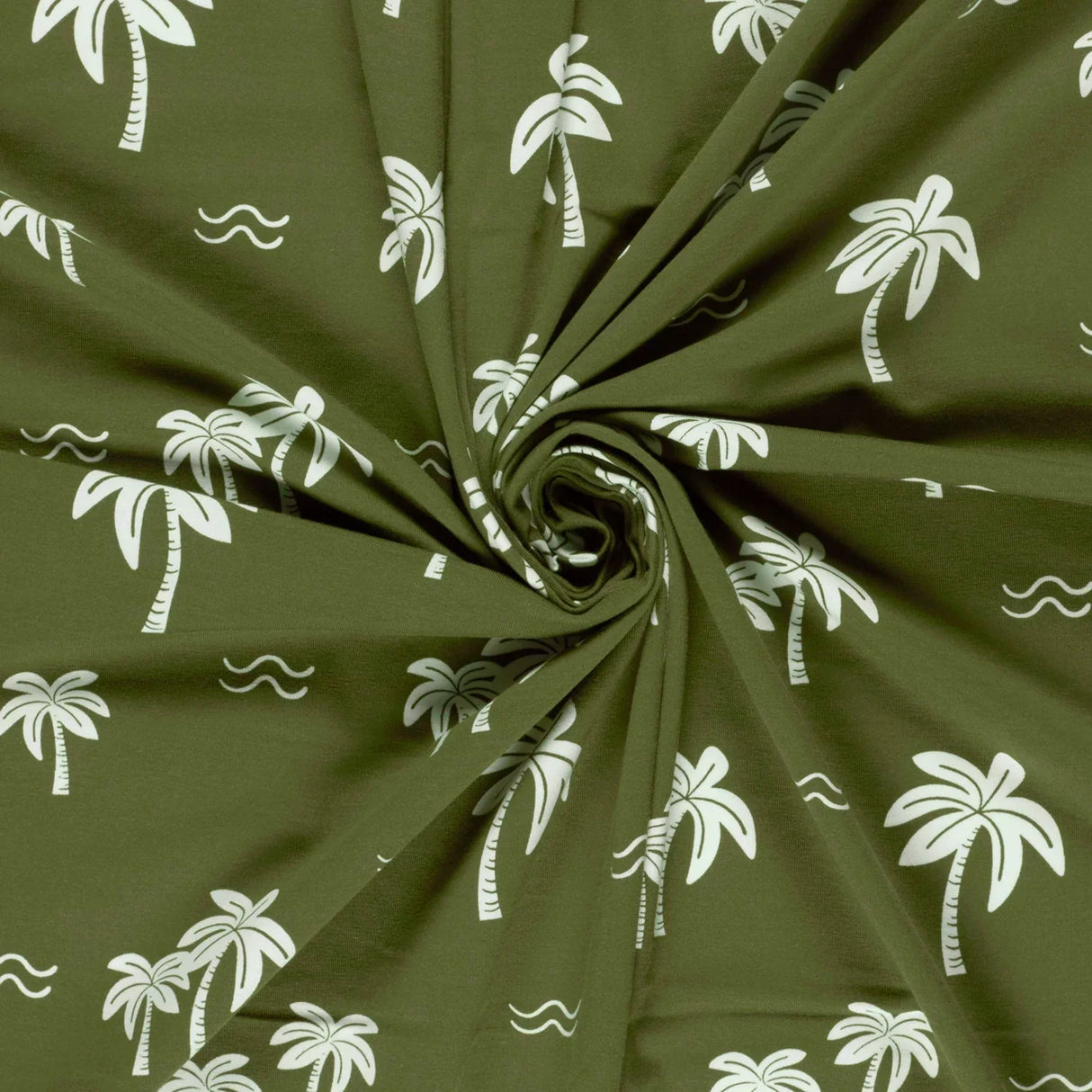 Jersey Stoff weiße Palmen | Khaki - Stofftime