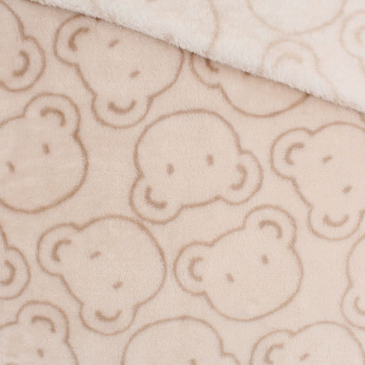 Kuschelfleece mit Bärengesichtern | Sandbeige - Stofftime