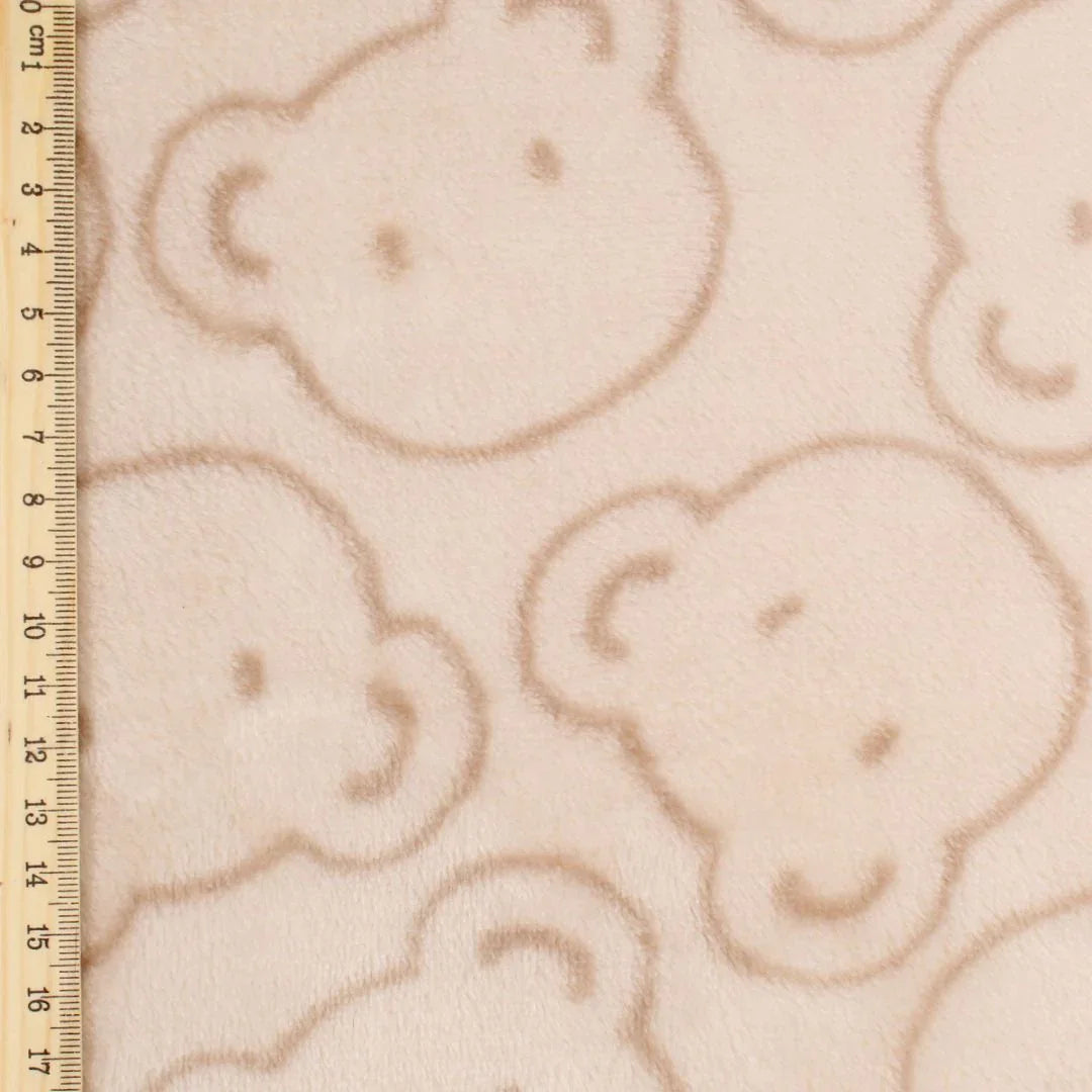 Kuschelfleece mit Bärengesichtern | Sandbeige - Stofftime