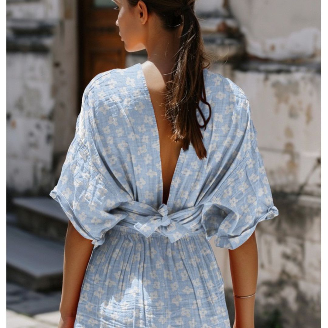 Musselin Jacquard doppelseitig Blumen | Blau - Stofftime