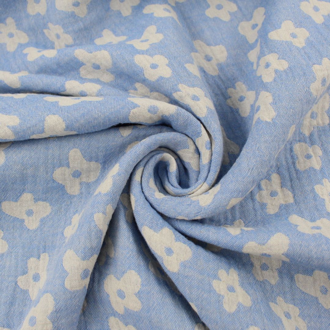 Musselin Jacquard doppelseitig Blumen | Blau - Stofftime