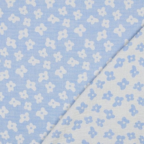 Musselin Jacquard doppelseitig Blumen | Blau - Stofftime
