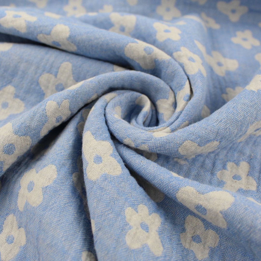 Musselin Jacquard doppelseitig Blumen | Blau - Stofftime
