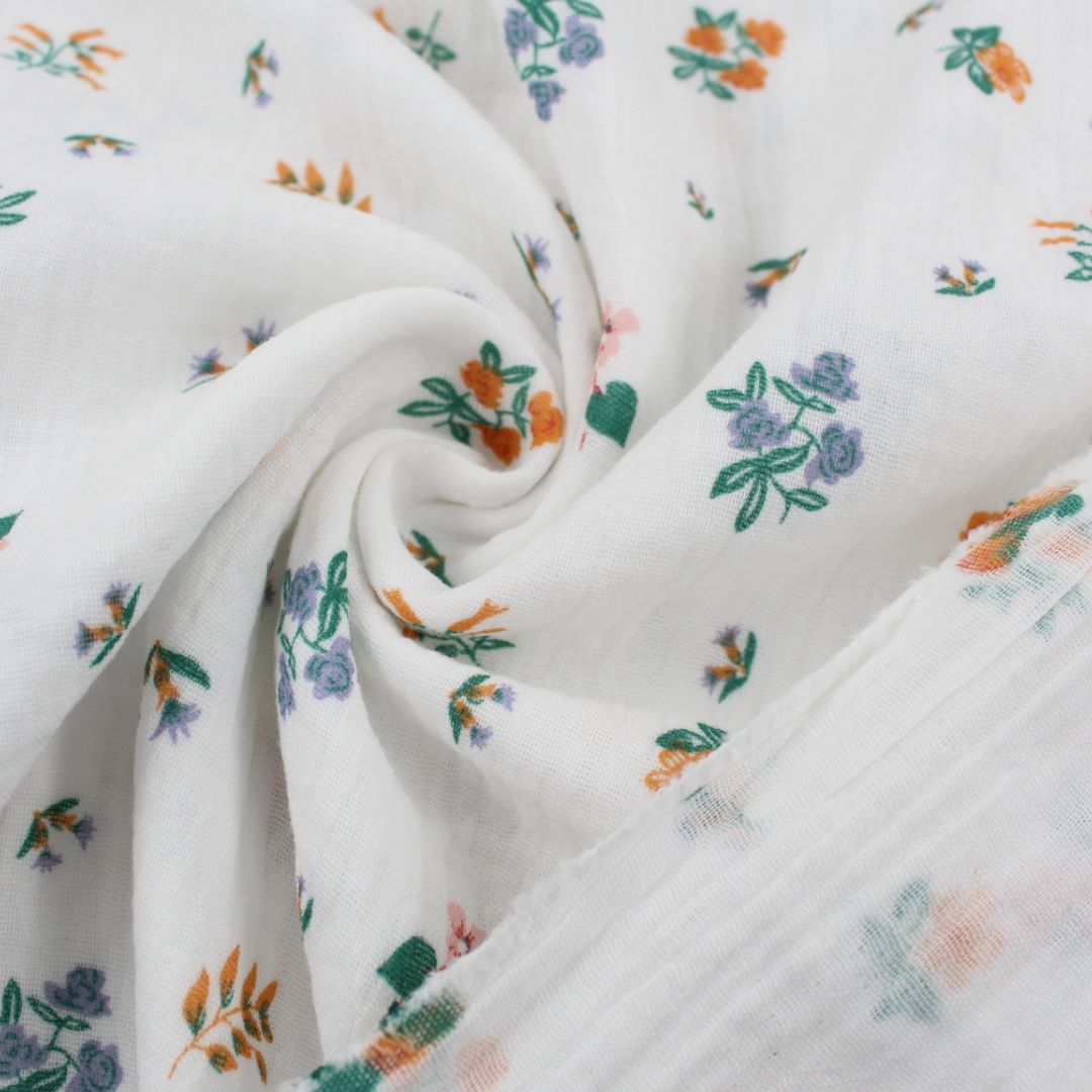 Musselin Stoff Blumen | Weiß - Stofftime