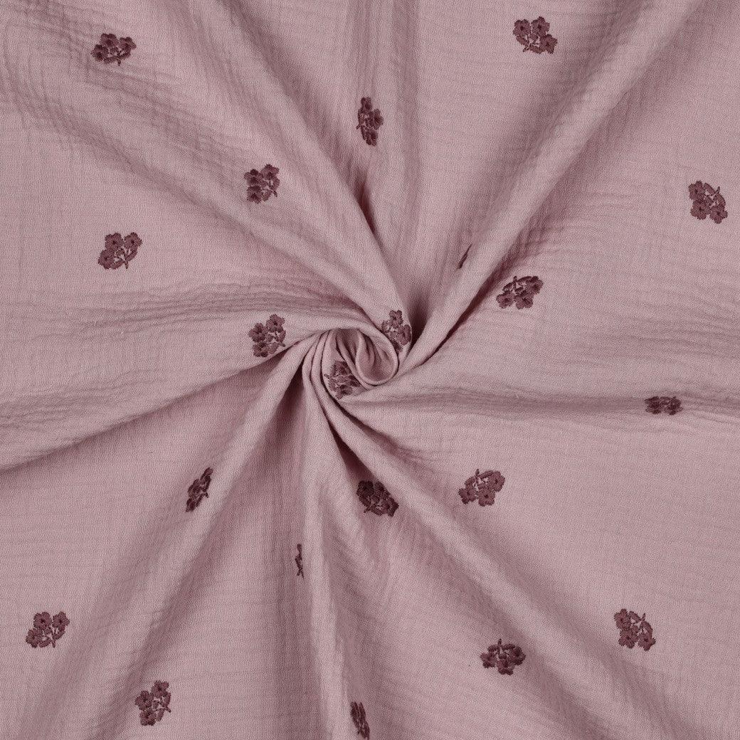 Musselin Stoff gestickte Blumen | Mauve - Stofftime