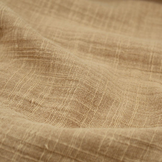 Musselin Stoff in Leinenoptik | Karamellbraun - Stofftime