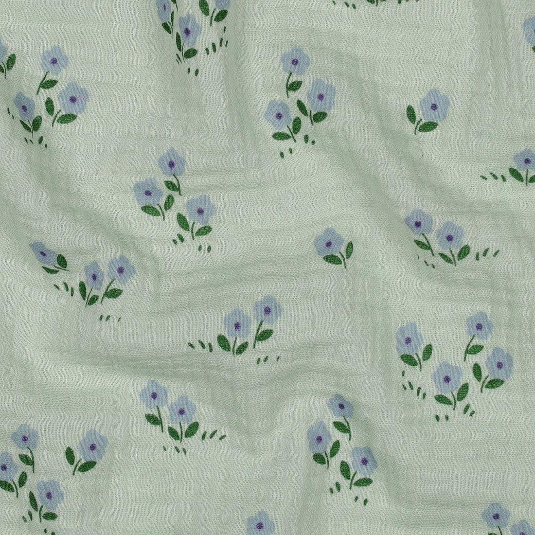 Musselin Stoff lila Blumen | Mintgrün - Stofftime