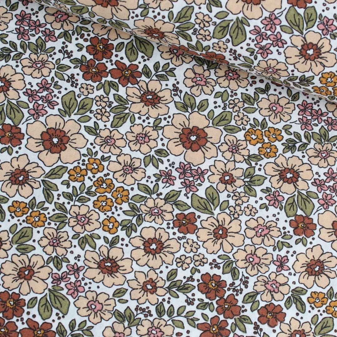 Popeline Stoff Vintage Blumen - Stofftime