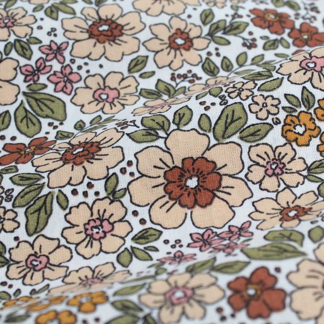 Popeline Stoff Vintage Blumen - Stofftime