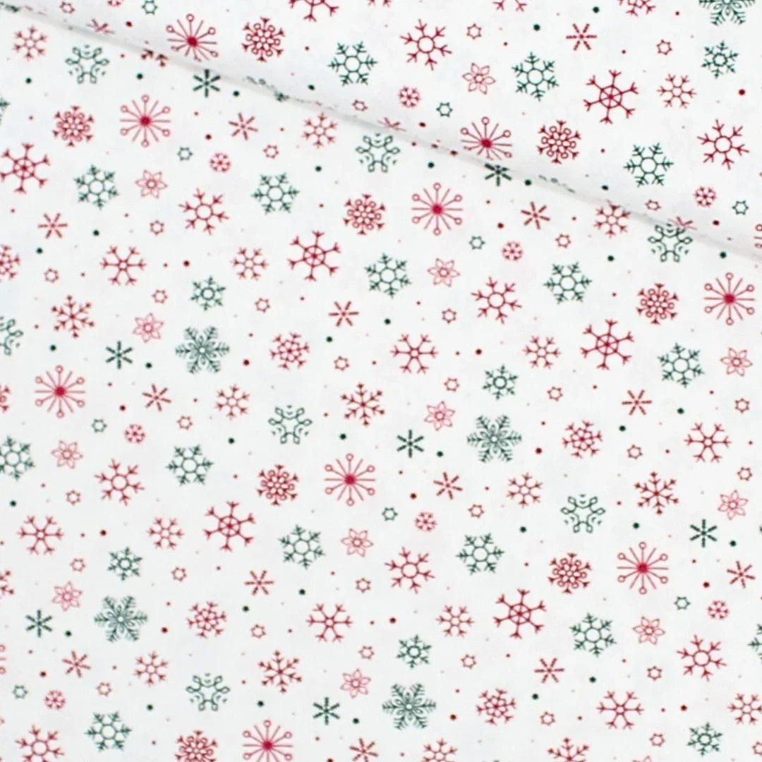 Popeline Stoff Weihnachtsstoff Schneeflocken und Sterne - Stofftime