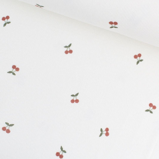Rippenjersey kleine Kirschen | Ecru - Stofftime