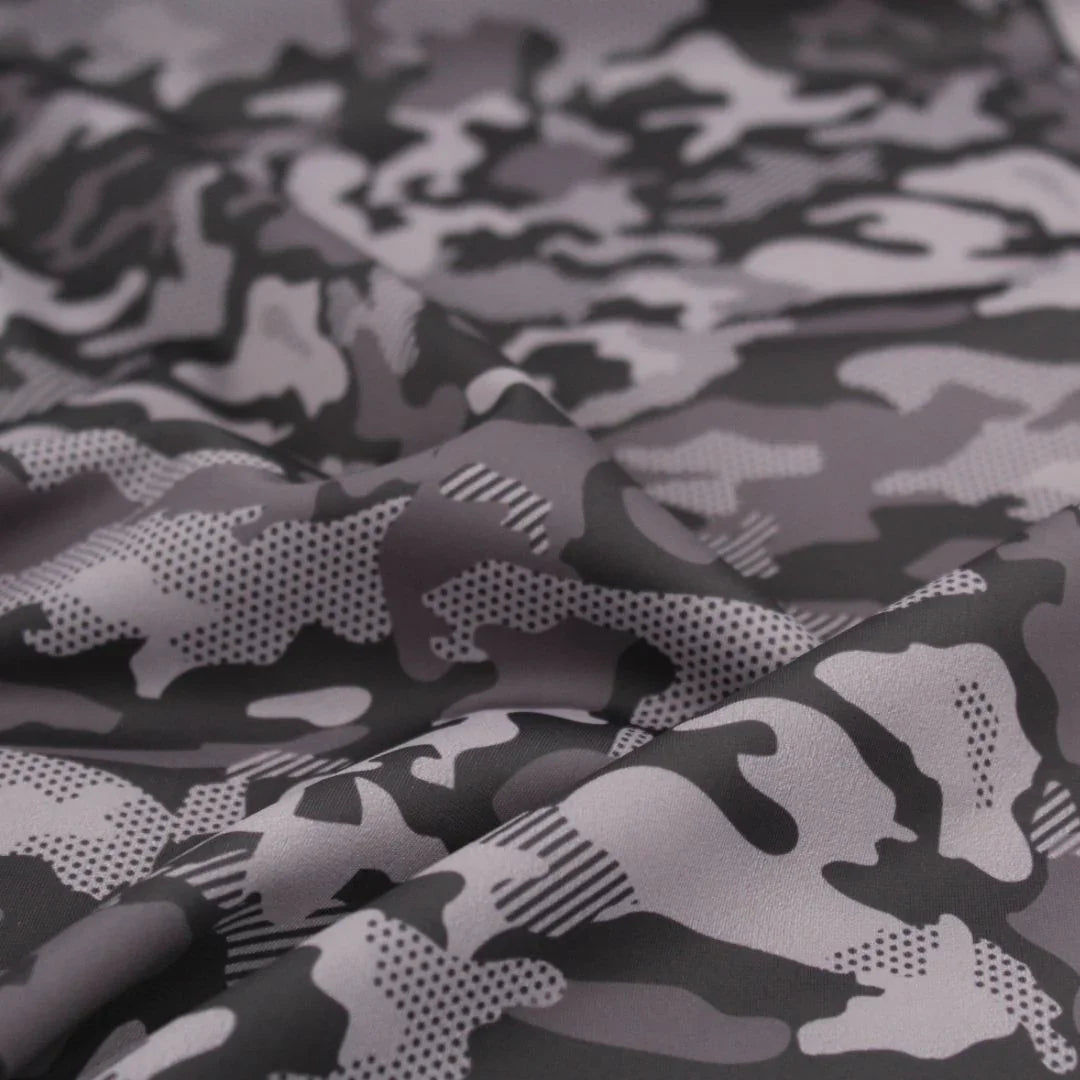 Sport und Badeanzugstoff Camouflage | Schwarz - Grau - Stofftime