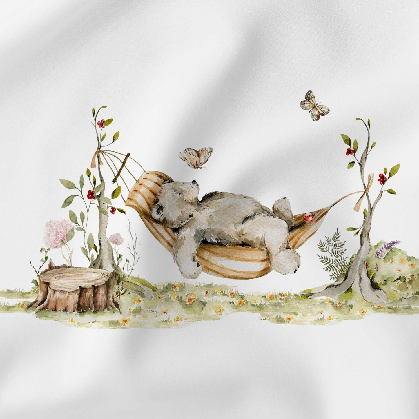 Stoffpanel aus Baumwolle mit Bär und Schmetterlinge ca. 27x27 cm - Stofftime