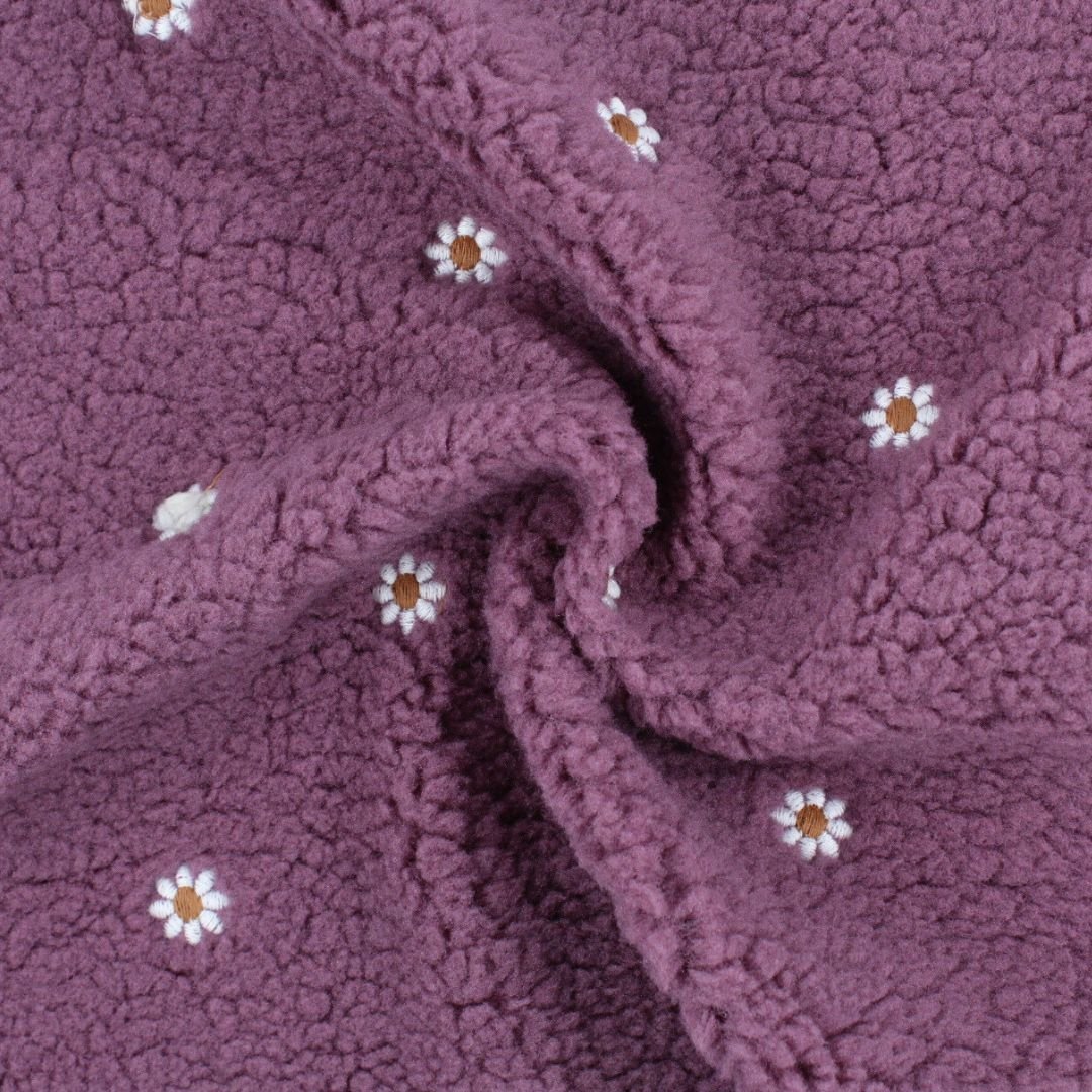 Teddyplüsch Bouclé | Kleine gestickte Blumen - Stofftime