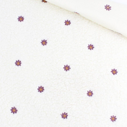 Teddyplüsch Bouclé | Kleine gestickte Blumen - Stofftime