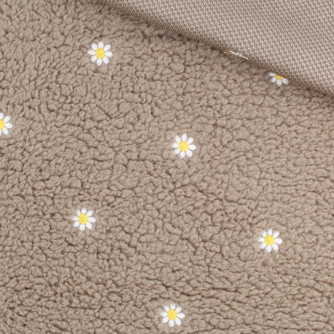 Teddyplüsch Bouclé | Kleine gestickte Blumen - Stofftime