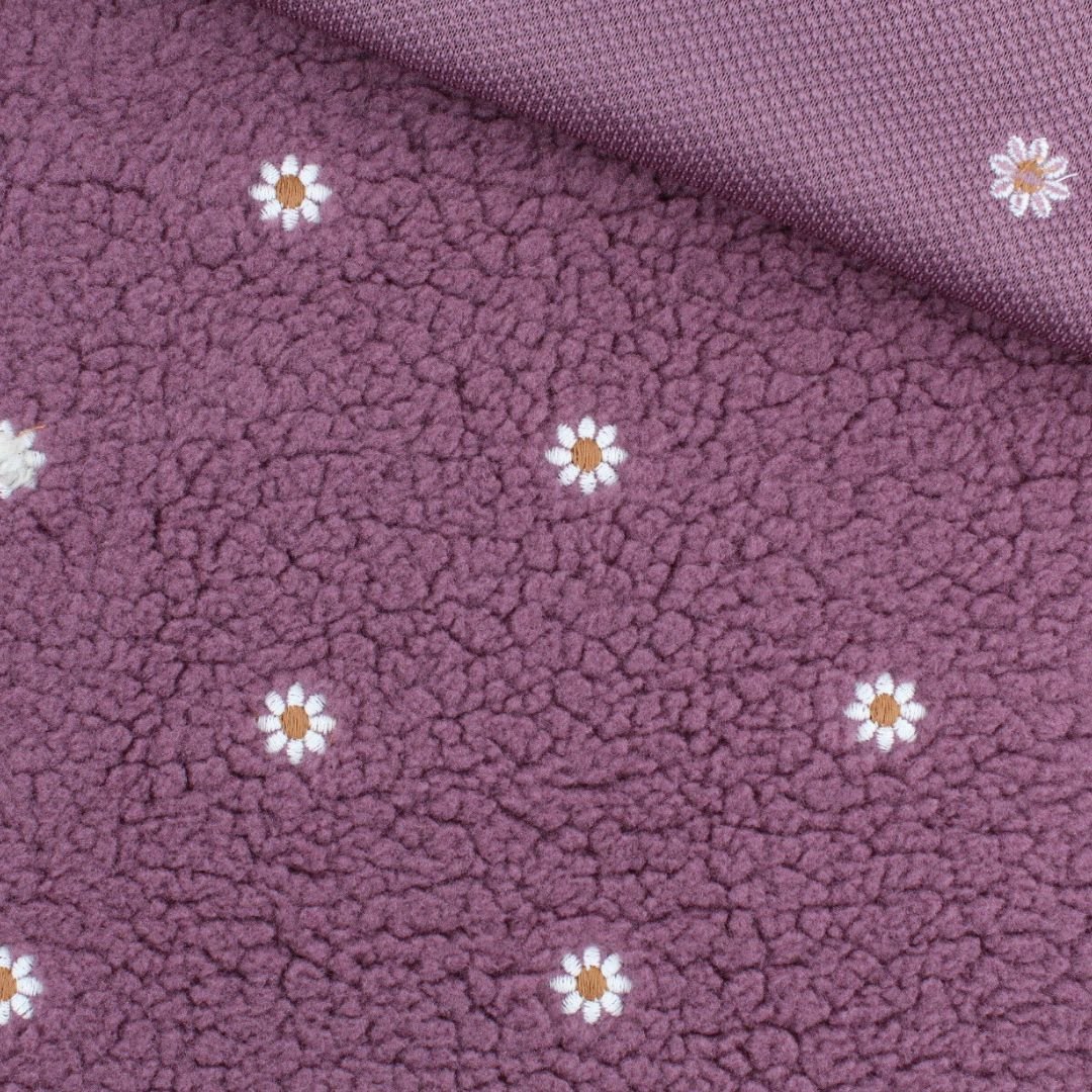 Teddyplüsch Bouclé | Kleine gestickte Blumen - Stofftime