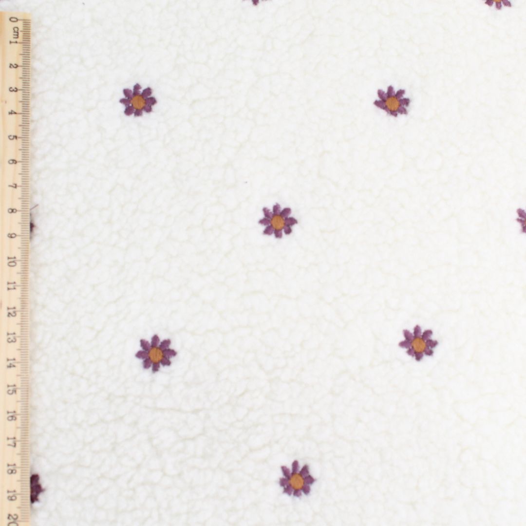 Teddyplüsch Bouclé | Kleine gestickte Blumen - Stofftime