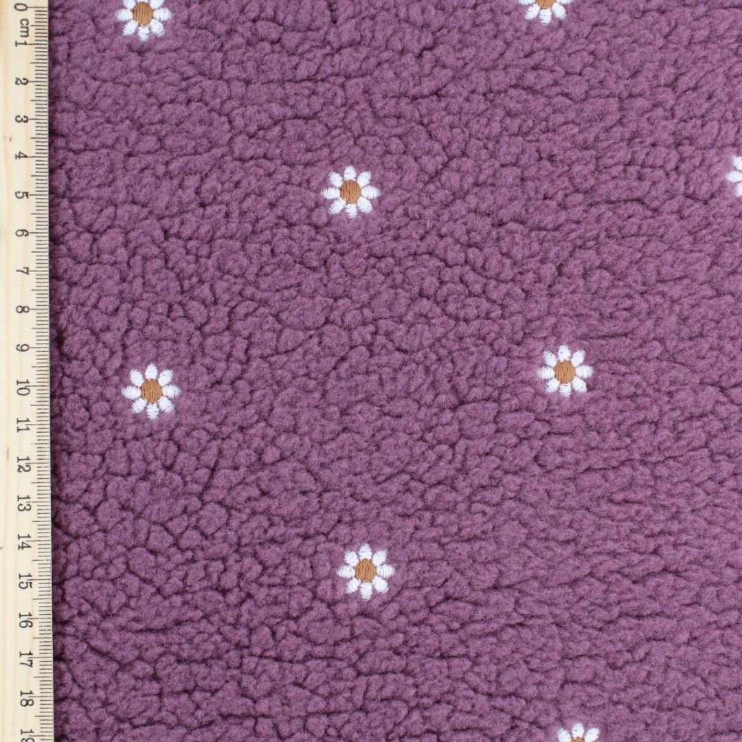 Teddyplüsch Bouclé | Kleine gestickte Blumen - Stofftime