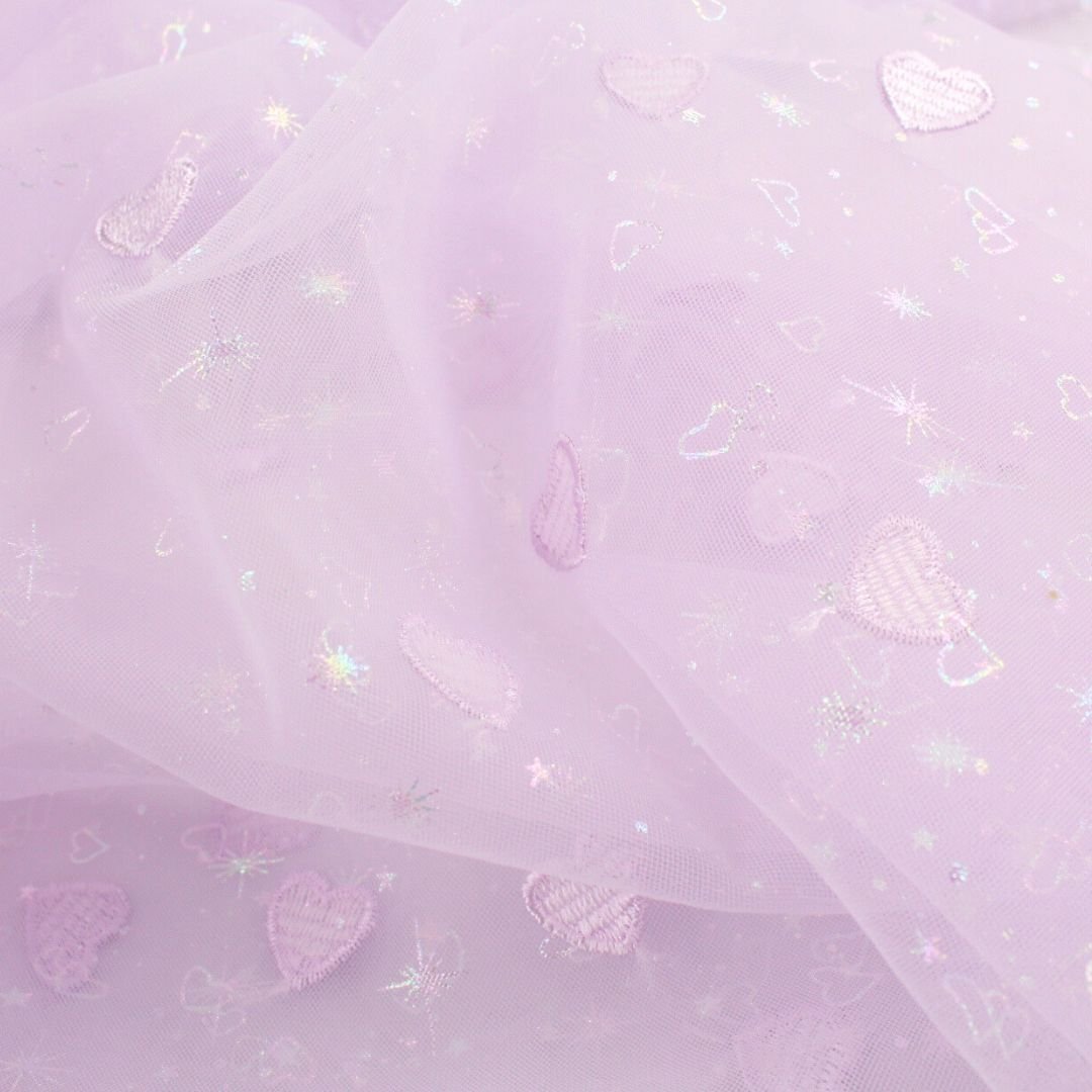 Tüllstoff mit gestickten Herzen und glitzernden Sternen - Stofftime