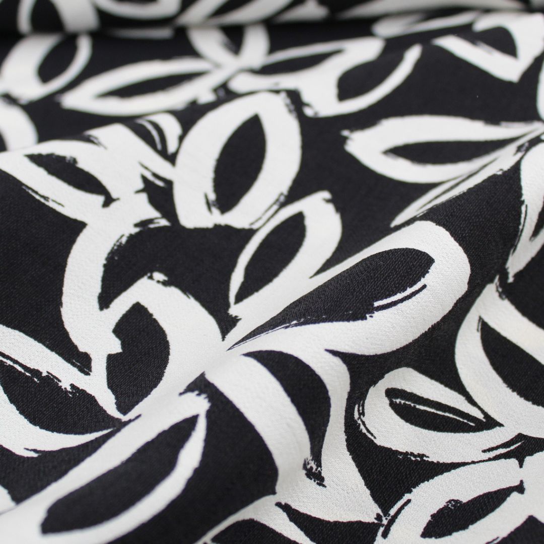 Viskose Nylon Weiße Blumen | Schwarz - Stofftime