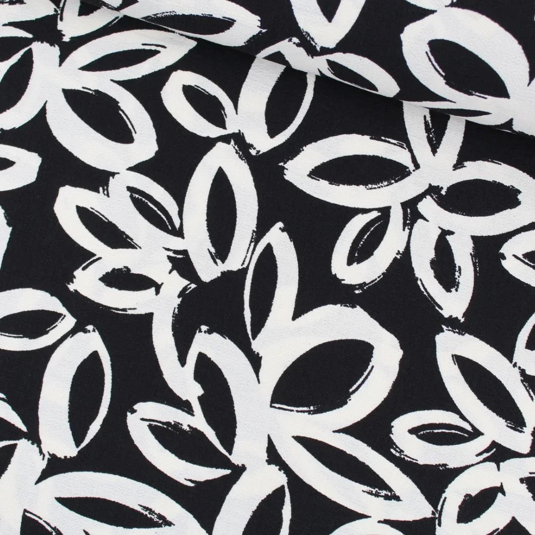 Viskose Nylon Weiße Blumen | Schwarz - Stofftime