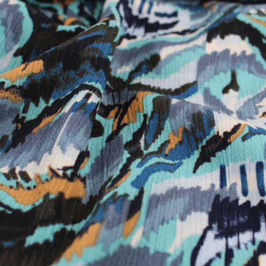 Viskosestoff Crincle - Graphik | Blau - Stofftime