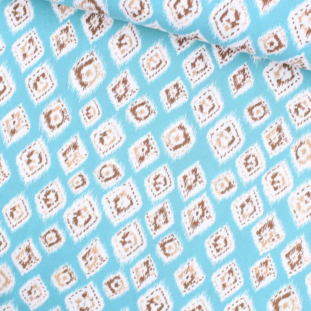 Viskosestoff mit Rautenmuster | Türkisblau - Stofftime