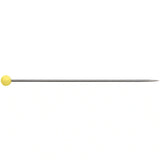 Glaskopfnadeln von Prym, 0,60 x 43 mm in Gelb, perfekt zum Abstecken von Stoffen. Hitzebeständiger Glaskopf und gehärteter Stahlschaft für optimale Haltbarkeit und Präzision. Nahaufnahme