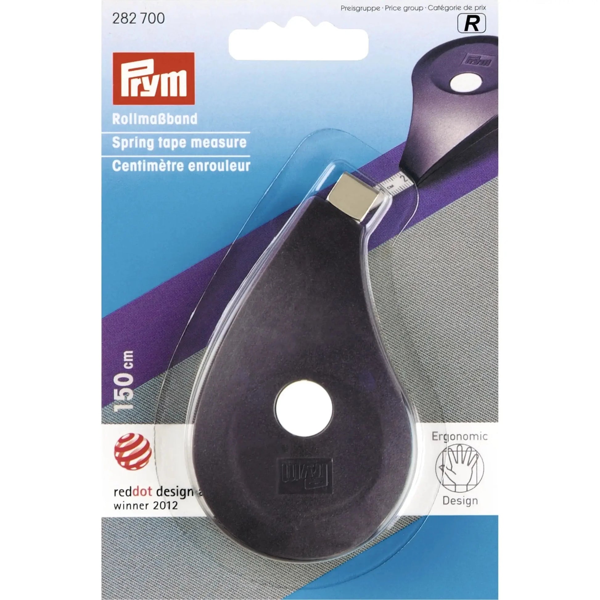 Prym Rollmaßband ergonomics in pflaumenblau mit weißem Band, perfekt für präzises Messen beim Nähen und Basteln.