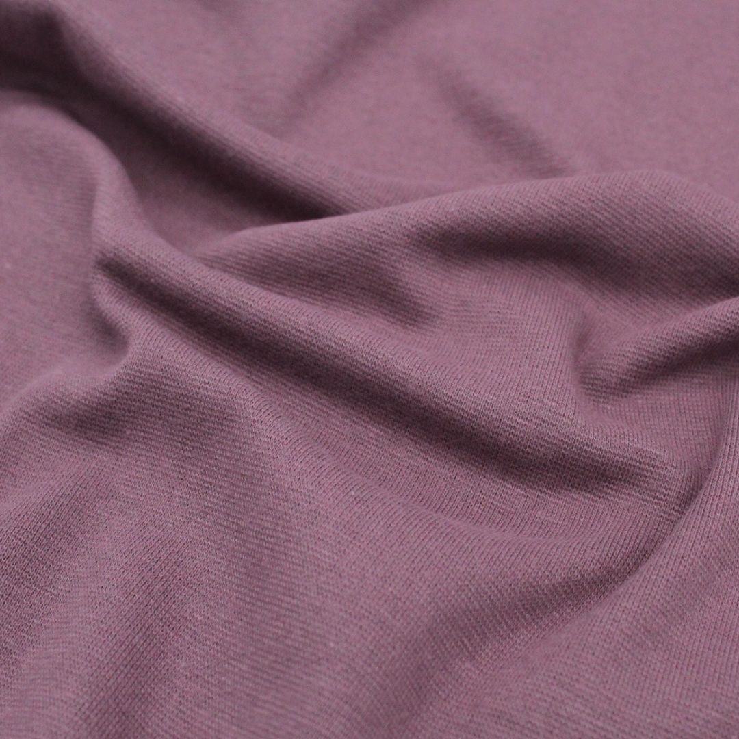 Bündchenstoff in Mauve – Elastisch, weich und langlebig, perfekt für Nähprojekte wie Pumphosen, Strampler und Pullover.