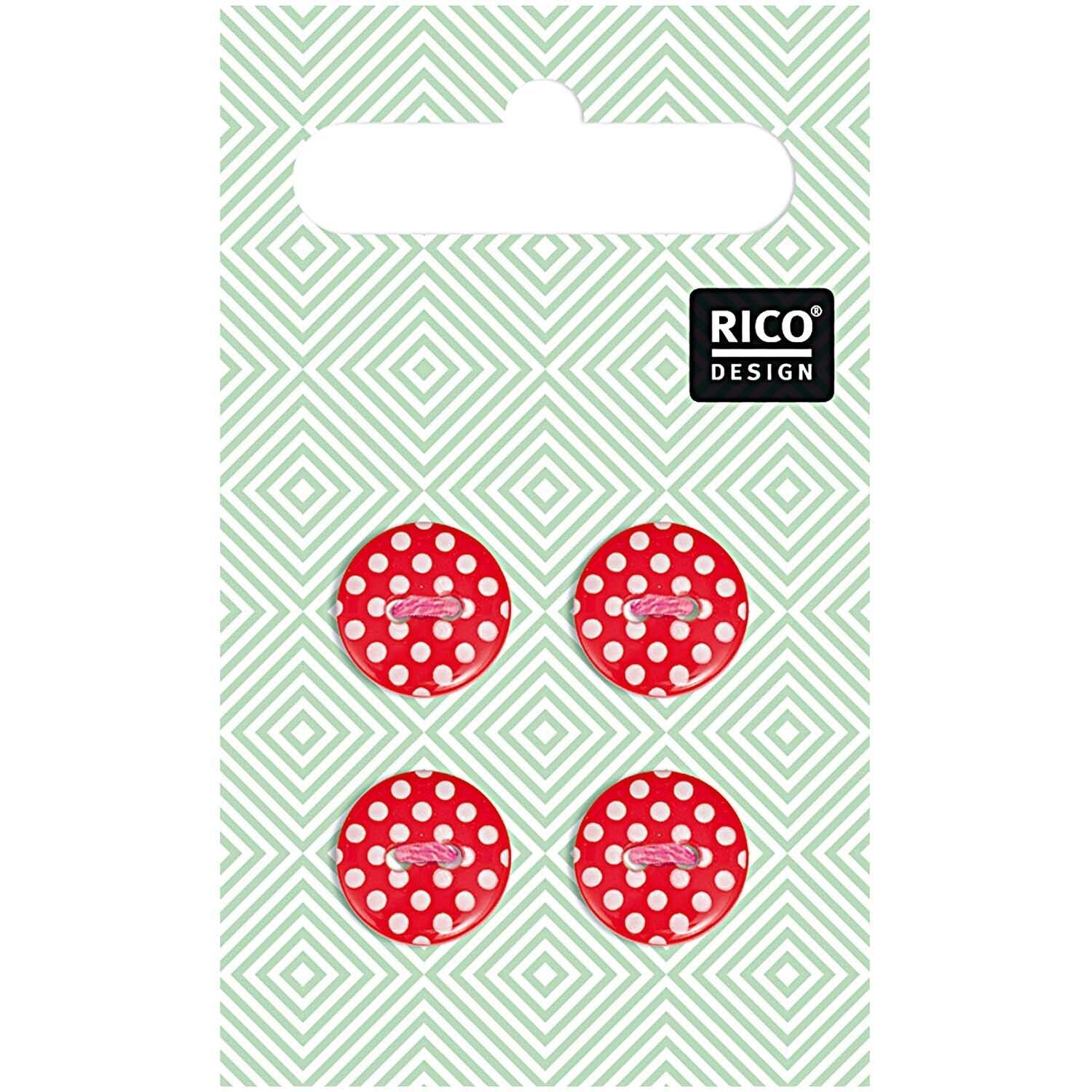 Rico Design Packung von 4 röte Knöpfe mit weißen Punkten